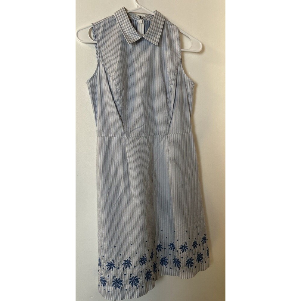 Brooks Brothers Red Fleece Dress Sz 0 Blue White Stripe Embroidered Shirt Dress